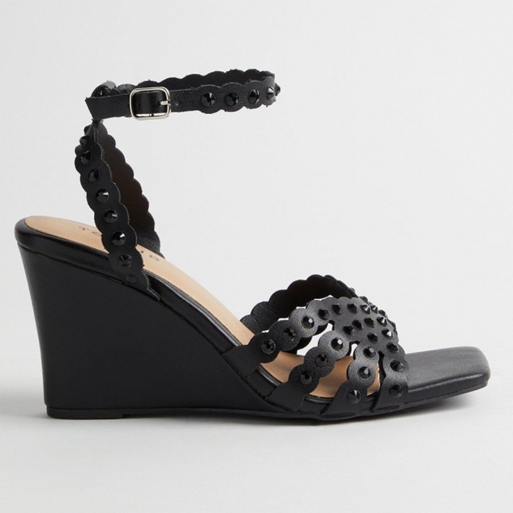 Torrid Embellished Black Strappy Wedge Heel Sandals - Picture 2 of 6